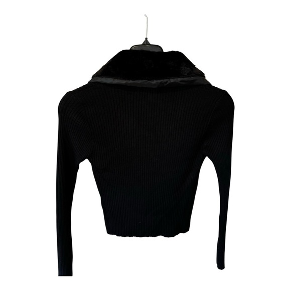 NWT Juniors' Faux-Fur-Collar Tie-Front Cardigan Sweater Removable collar - Picture 5 of 10